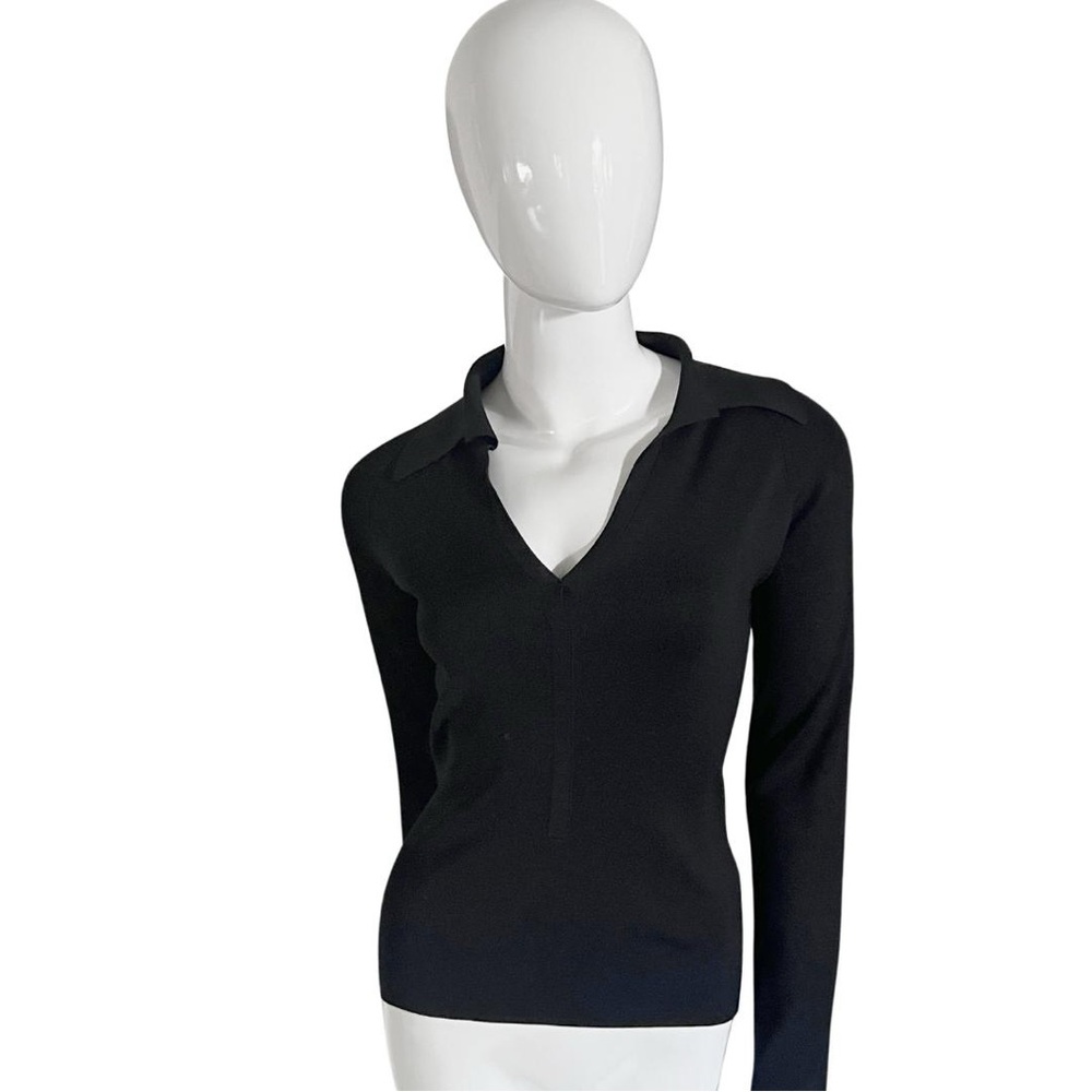 BOSS Hugo Boss Black Silk Blend Point-Collar Deep V-Neck Top - Small